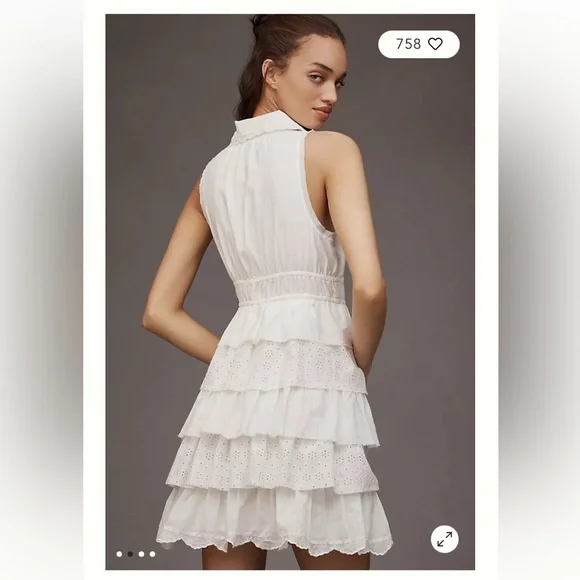 NWT Anthropologie Collared Halter Tiered Ruffled Mini Dress - Picture 2 of 11